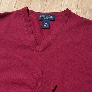 Brooks Brothers Brookstech Merino Wool Sweater Mens Medium V-Neck Red Preppy